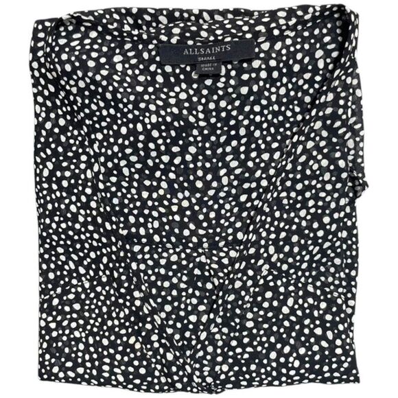 ALLSAINTS Penny Splash Top Size Small Black White Polka Dot Wrap Blouse - Picture 15 of 15